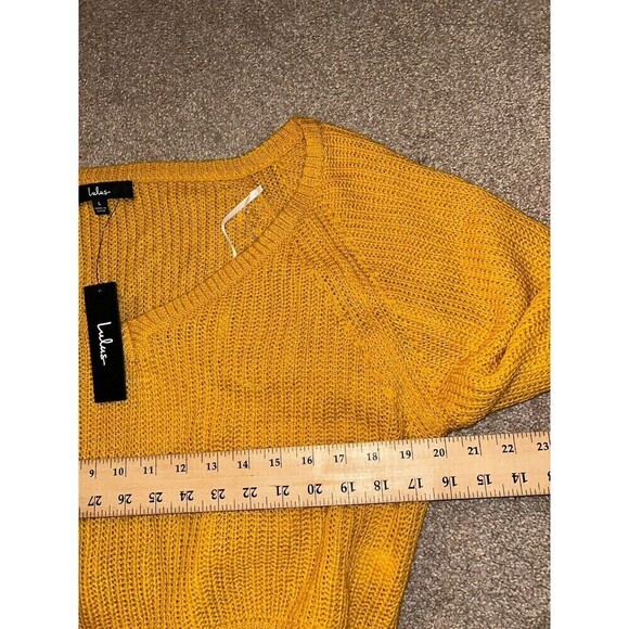 Lulus Womens Cropped Knit Sweater Mustard Yellow‎ L New - Picture 5 of 8